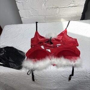 Women's Sexy Santa Claus Lingerie . Four Piece With Garter Belt‎ Set . Size L